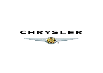 Chrysler logo with silver lettering and blue ribbon design.