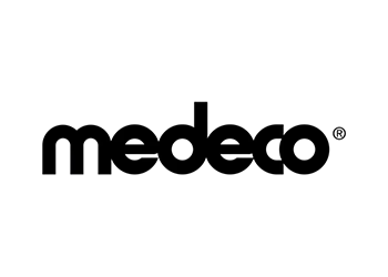 Company logo with stylized text "medeco" in black.