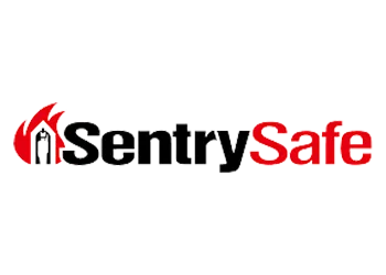 SentrySafe brand logo with fiery design elements.